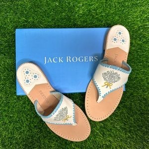 Jack Rogers | White & Light Blue Baby's Breath Embroidered Leather Sandal